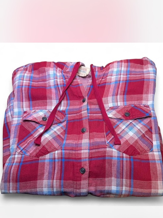 Boston Traders Tops - Boston Traders- Magenta Hooded Plaid Button-Up Hoodie Shirt XXL